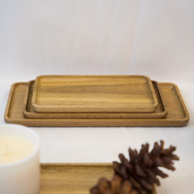 Khay gỗ keo đa năng hình chữ nhật Vibasic, đa dạng kích thước, chụp hình decor đựng đồ trang trí