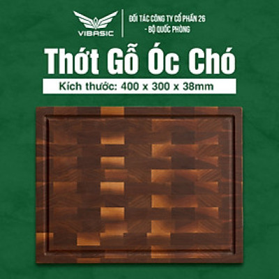 Thớt gỗ óc chó Vibasic kích thước 40x30x3.8cm, thái băm chặt đa năng, kèm hộp quà tặng cao cấp - Hàng chính hãng Bộ Quốc Phòng
