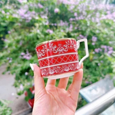 BỘ 2 TÁCH TRÀ CHIỀU CAO CẤP UK TEMPI - KÈM THÌA VÀNG SANG TRỌNG (GỒM: 2 TÁCH + 2 DĨA + 2 THÌA)