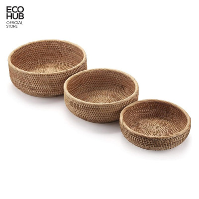Giỏ mây tròn bộ 3 món đựng đồ ăn / decor tiện dụng | EH065