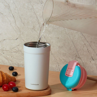 Bình giữ nhiệt LocknLock 320ml LHC4290YRED thép 316L, Hàng chính hãng, nắp bật hai chiều, có ống hút - JoyMall