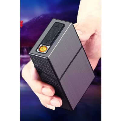 Hộp đựng 20 điếu ngắn kèm bật lửa điện đi mưa thoải mái làm quà tặng