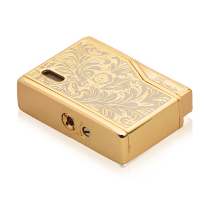 Vỏ Hột Quẹt Bật Lửa Gas Đá Promise BN215-A11 Thiết Kế Độc Lạ, Hoa Văn Cổ Sang Trọng Màu Vàng - Dùng Gas Đá Cao C