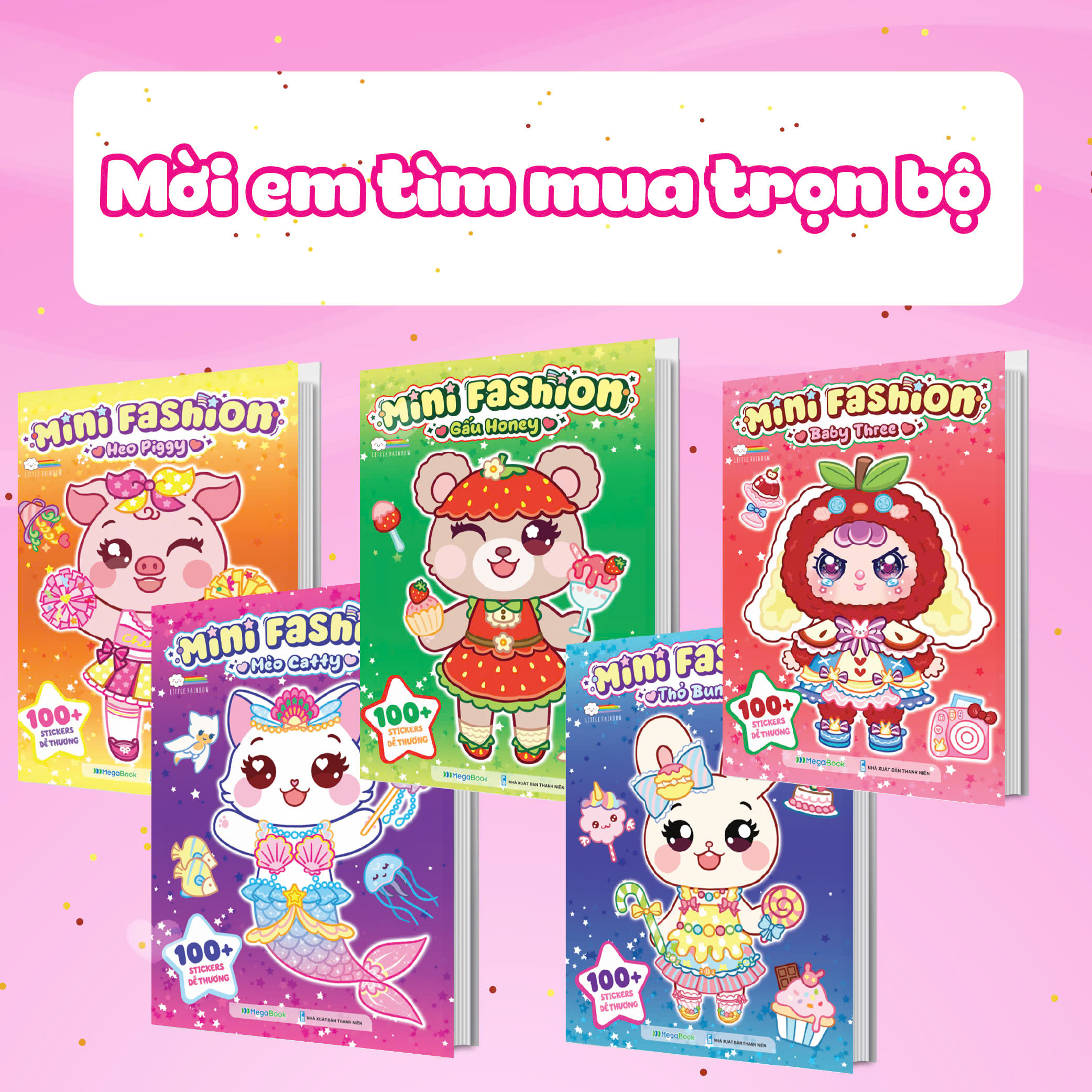 Combo 5 Cuốn Mini Fashion (500+ stickers dễ thương) - Sách bóc dán sticker cho bé gái