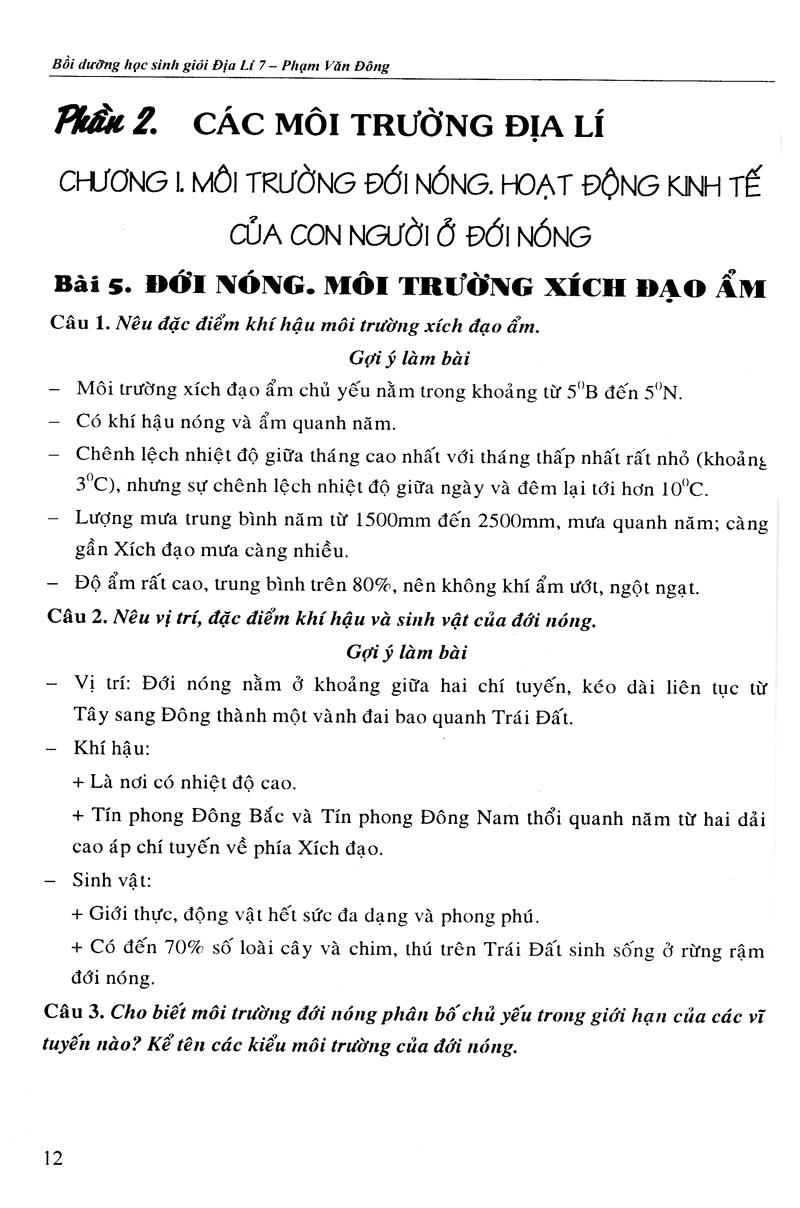 Bồi Dưỡng Học Sinh Giỏi Địa Lí Lớp 7 (Tái Bản)