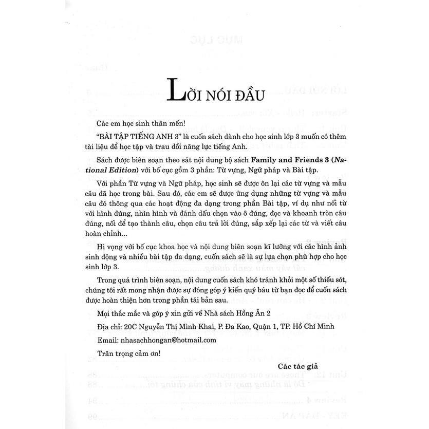 Sách - Bài Tập Tiếng Anh Lớp 3 - Biên Soạn Theo Bộ Sách Family And Friends 3 National Edition - Hồng Ân