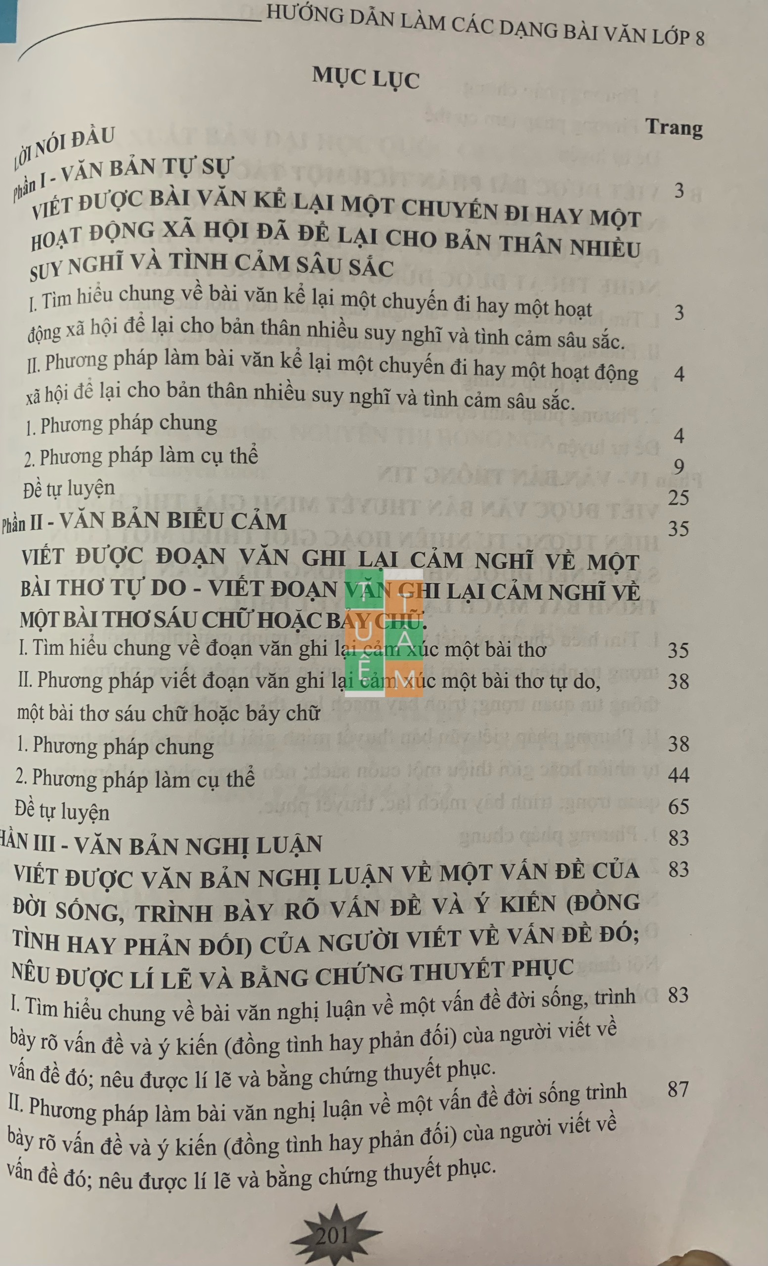 Sách - Hướng dẫn làm các dạng bài văn lớp 8