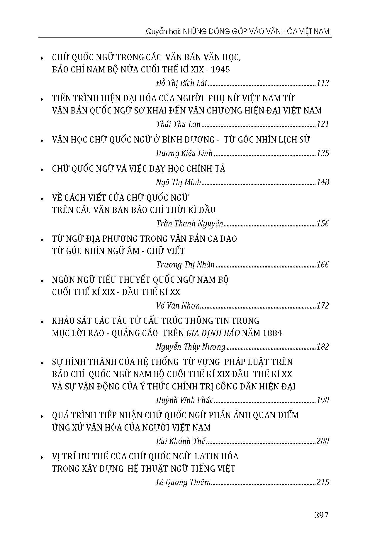 CHỮ QUỐC NGỮ, Quyển 2 - Những Đóng Góp Vào Văn Hóa Việt Nam