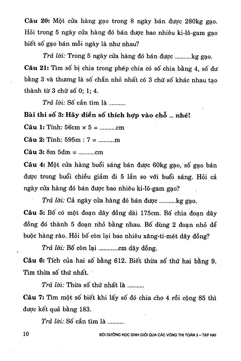 Bồi Dưỡng Học Sinh Giỏi Qua Các Vòng Thi Toán Lớp 3 (Tập 2)