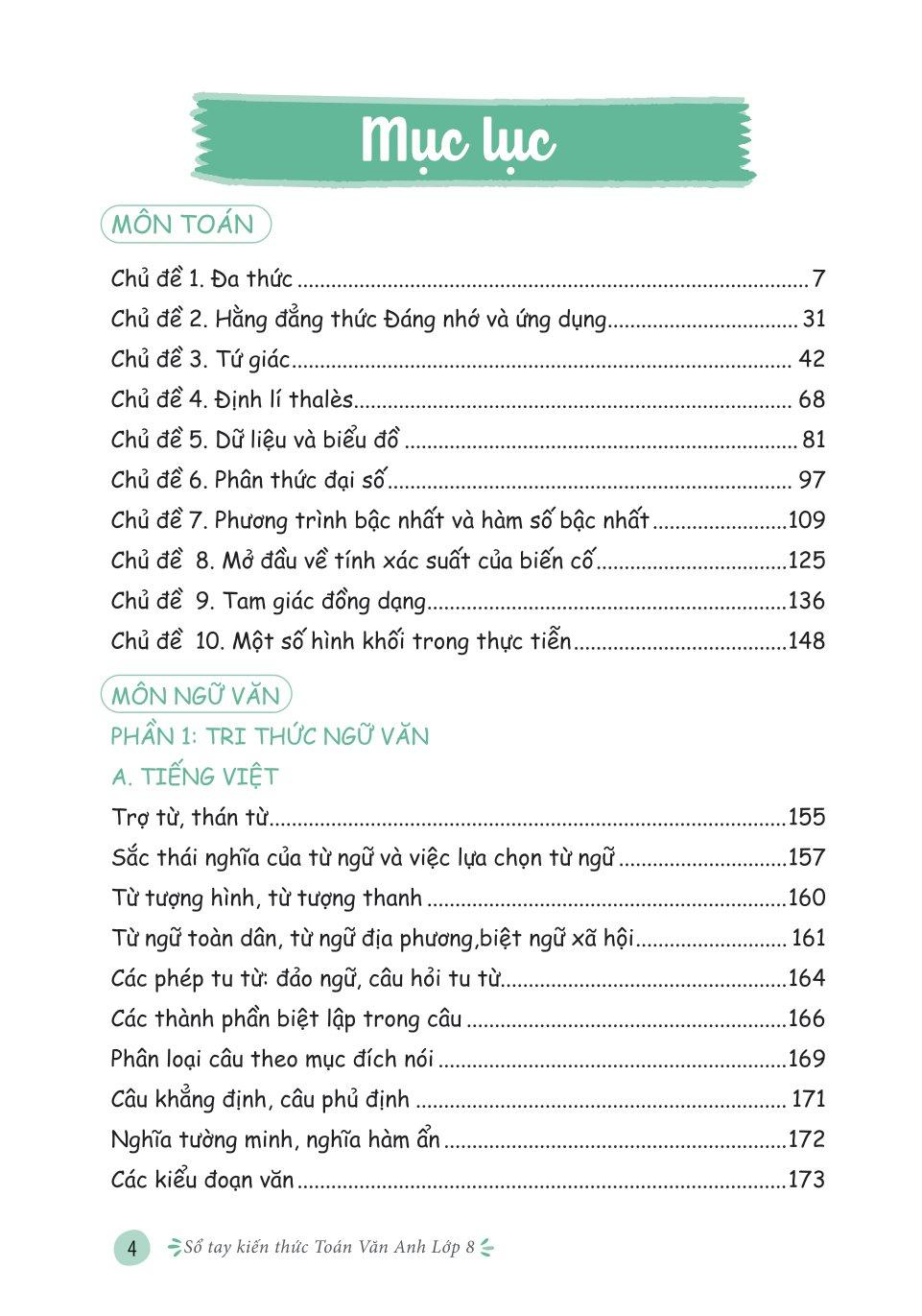 Sổ Tay Kiến Thức Toán Văn Anh Lớp 8