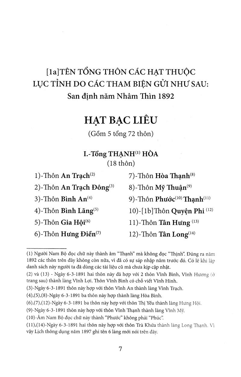 Nam Kỳ Địa Hạt Tổng Thôn Danh Hiệu Mục Lục - San Định Năm Nhâm Thìn 1892