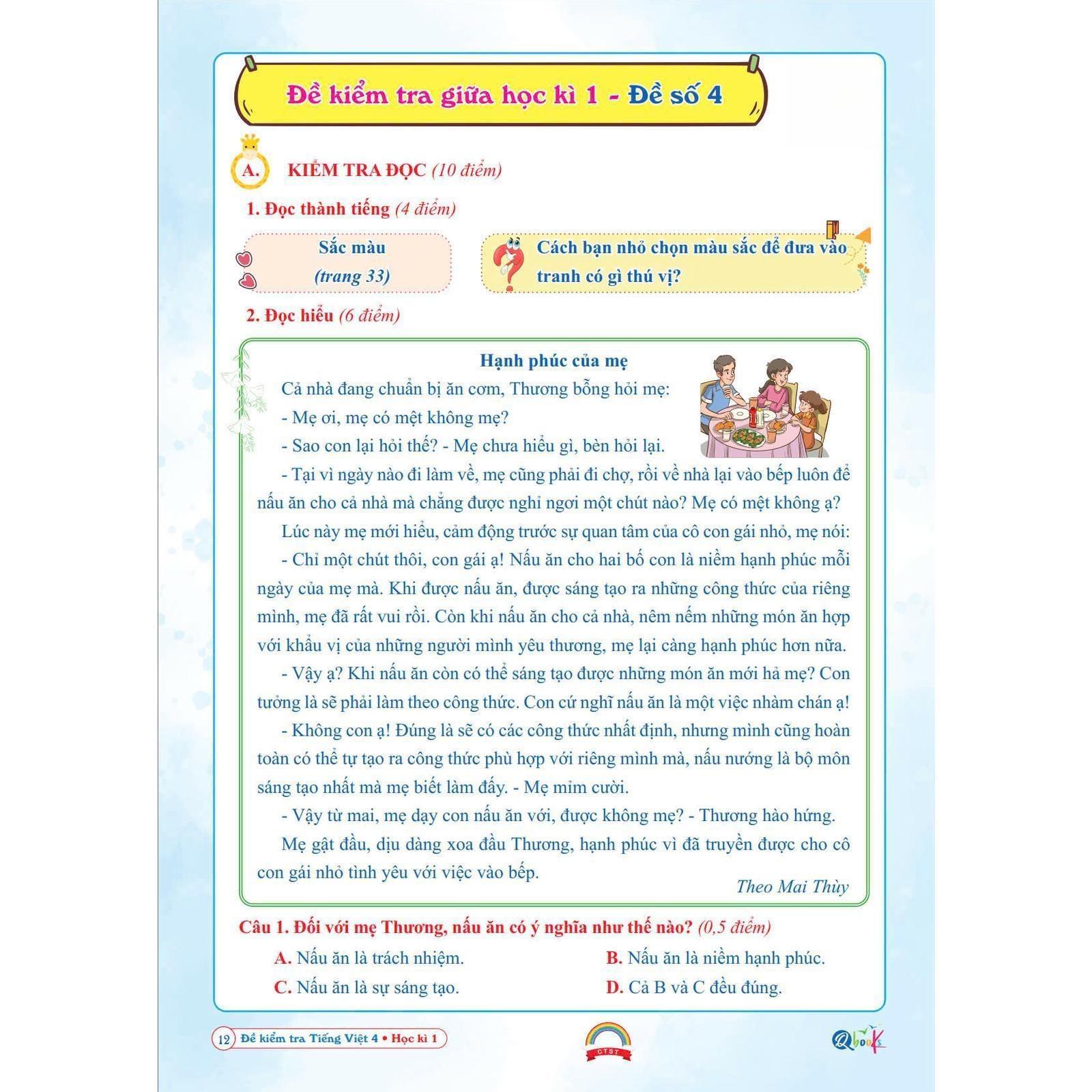 Đề Kiểm Tra Tiếng Việt Lớp 4 - Chân Trời Sáng Tạo - Cả năm (1 cuốn) - Bản Quyền