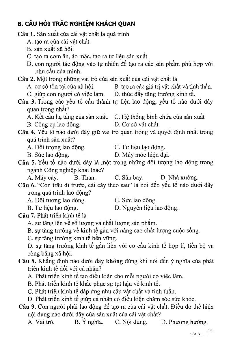 Câu Hỏi Trắc Nghiệm Khách Quan Giáo Dục Công Dân Lớp 11