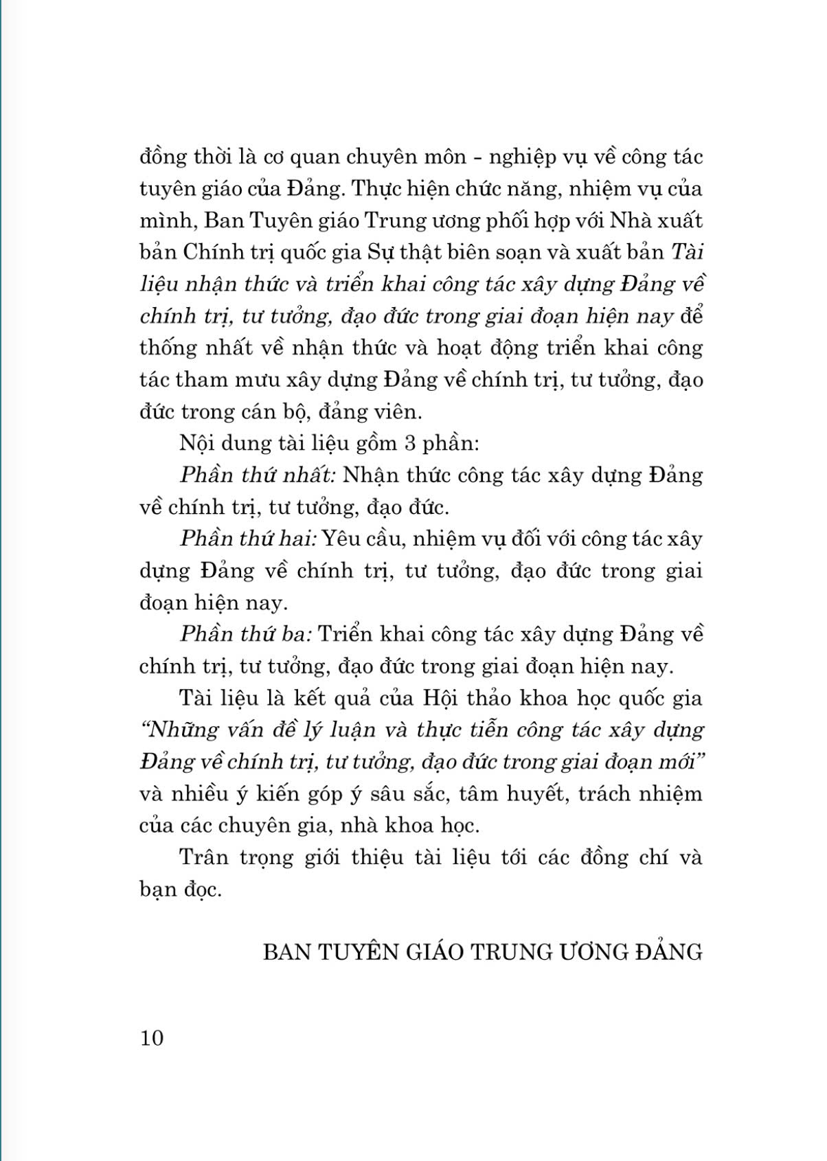 Tài liệu nhận thức và triển khai công tác xây dựng Đảng về chính trị, tư tưởng, đạo đức trong giai đoạn hiện nay