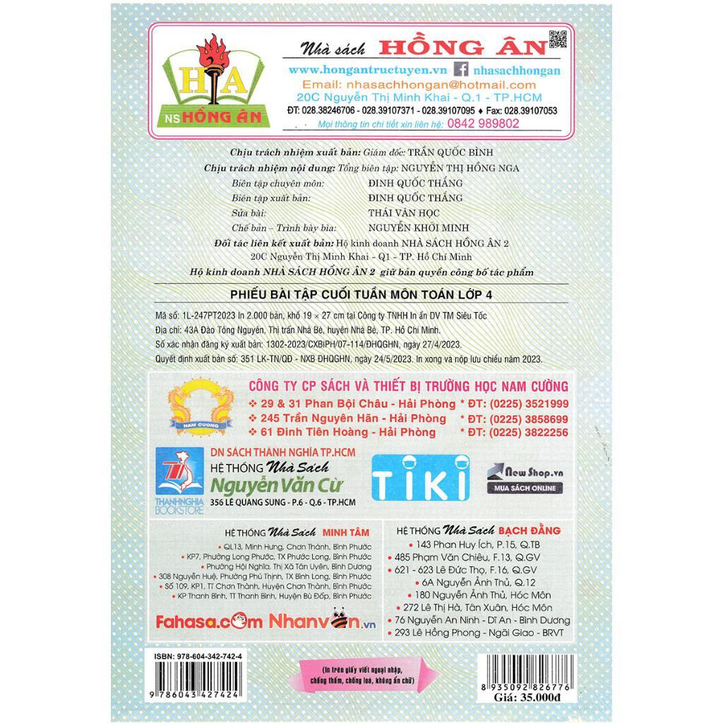 Sách - Phiếu Bài Tập Cuối Tuần Môn Toán Lớp 4 - Dùng Chung Cho Các Bộ SGK Hiện Hành - Hồng Ân