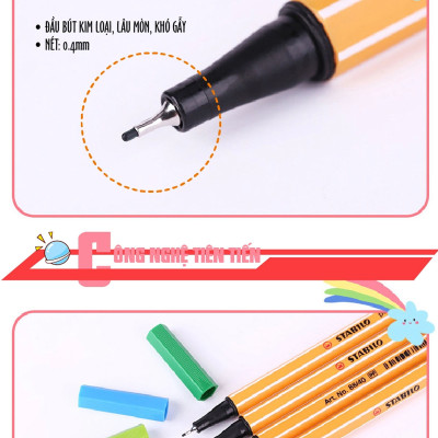 ECO bút kim STABILO Point 88 0.4mm (PT88) - Bộ 9 bút tông màu đen + Sách tô màu SACB (PT88/BK-C9G)