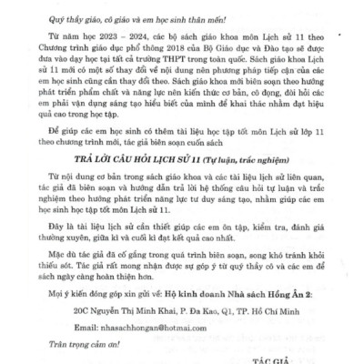 Sách - Trả Lời Câu Hỏi Lịch Sử 11 - Tự Luận Và Trắc Nghiệm (Dùng Chung Cho Các Bộ SGK Hiện Hành)