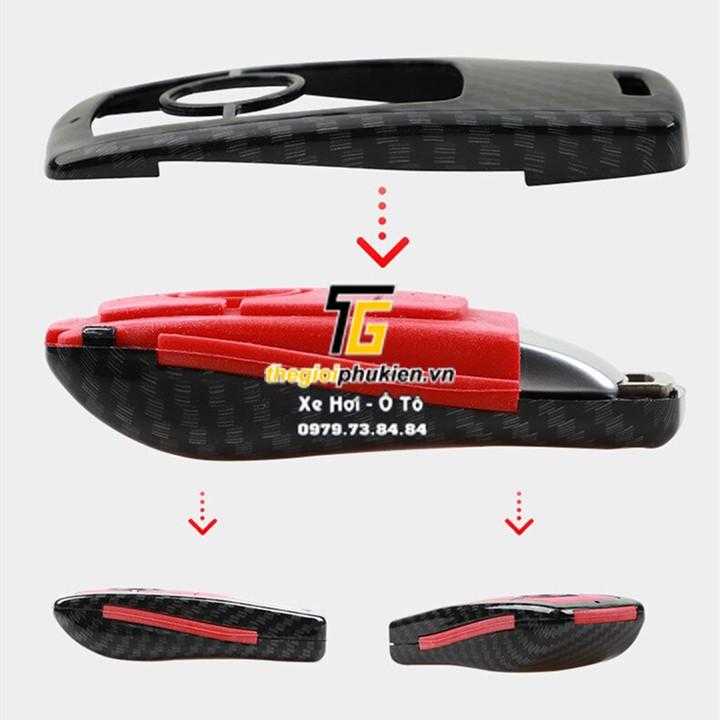 Ốp chìa khóa cho xe Mercedes E200, E250, E300 nhựa ABS vân carbon kèm móc đeo INOX sang trọng