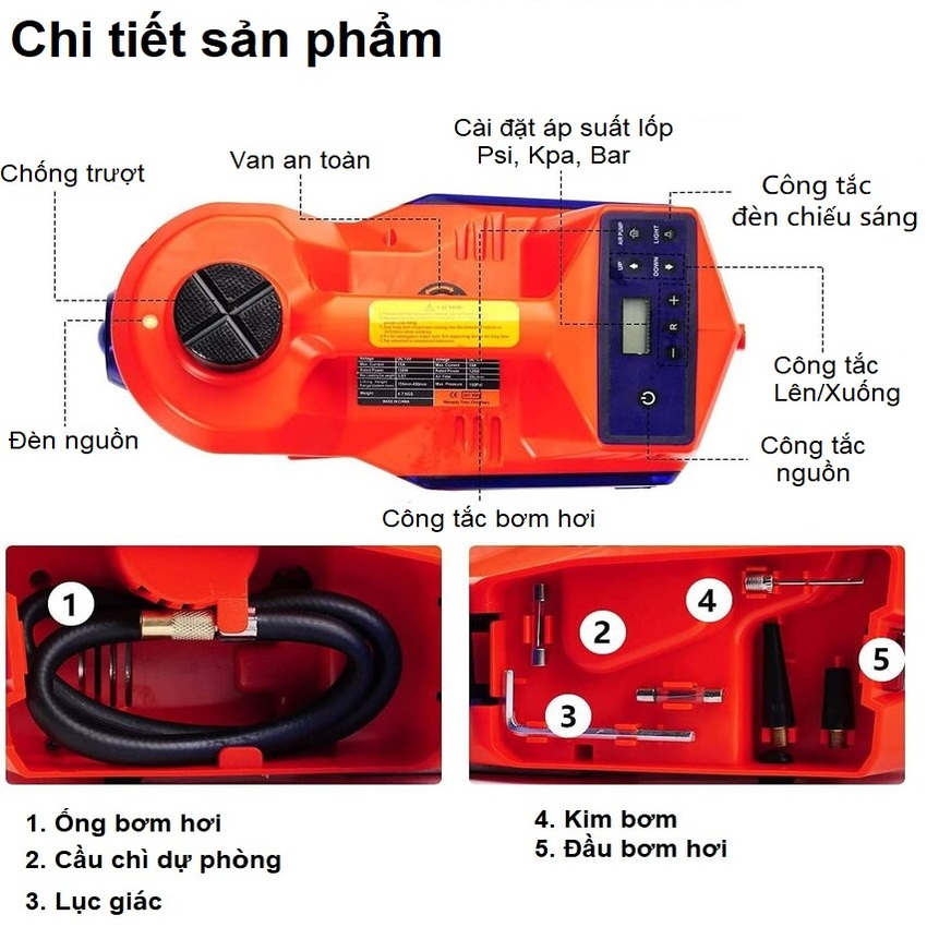 Bộ nâng kích gầm điện - Con đội điện kiêm máy bơm lốp và máy siết ốc ô tô đa năng ROGTZ TY-004 - Tải Trọng: 5000Kg ( 5 Tấn) - HÀNG NHẬP KHẦU