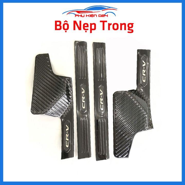 Bộ ốp bậc cửa trong ngoài nẹp bước chân CRV 2018-2019-2020-2021 vân Titan chống trầy trang trí xe