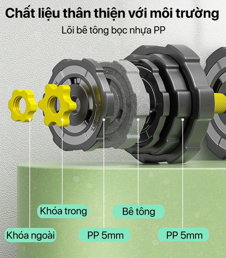 Bộ Tạ Tay Đa Năng (5 In 1) 30kg Kết Hợp Tạ Đơn,Tạ Đòn,Tạ Ấm Đại Nam Sport + Tặng Găng Tay Và Kìm Bóp