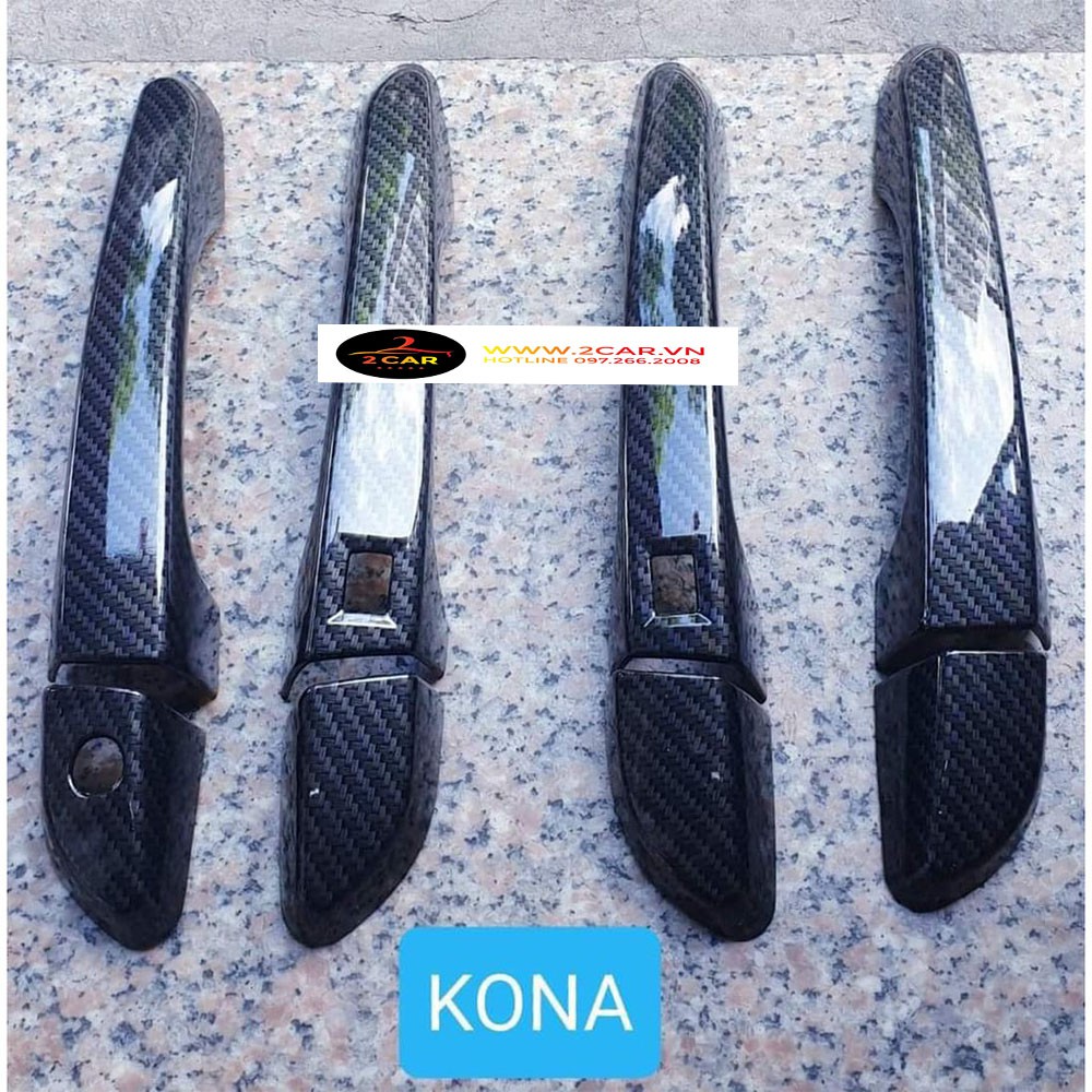 Ốp Tay Cửa + Hõm Cửa Xe Kona 2018 đến 2021 Mẫu Carbon Cao Cấp