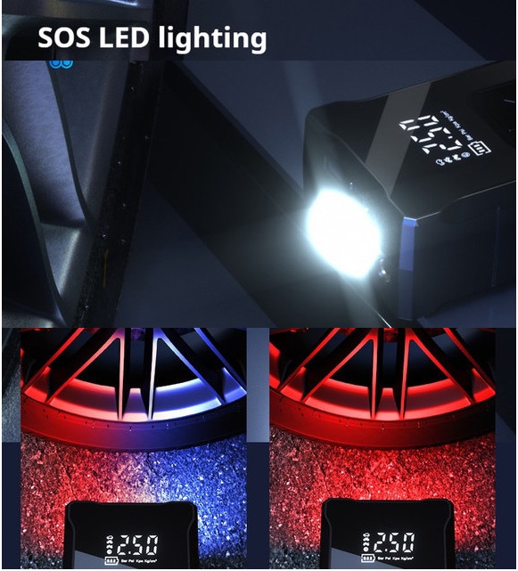 Máy Bơm Lốp Xe Máy Xe Đạp Không Dây Thế Hệ Mới 2025 150PSI LED Display Nhỏ Gọn Mạnh Mẽ Tự Động Ngắt Khi Đủ Hơi