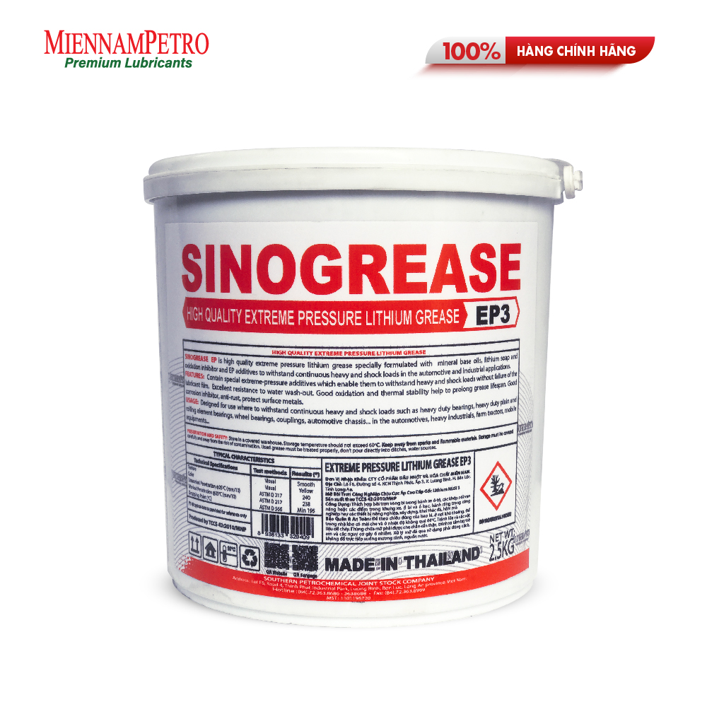 Mỡ Bôi Trơn MiennamPetro Sinogrease EP3 NLGI 3 2,5KG Bảo Vệ Ô Tô Công Nghiệp Cao Cấp
