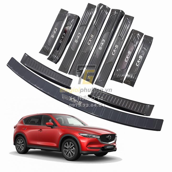 Combo ỐP BẬC CỐP VÀ BẬC CỬA xe Mazda CX5, CX-5 2018-2020 vân Carbon
