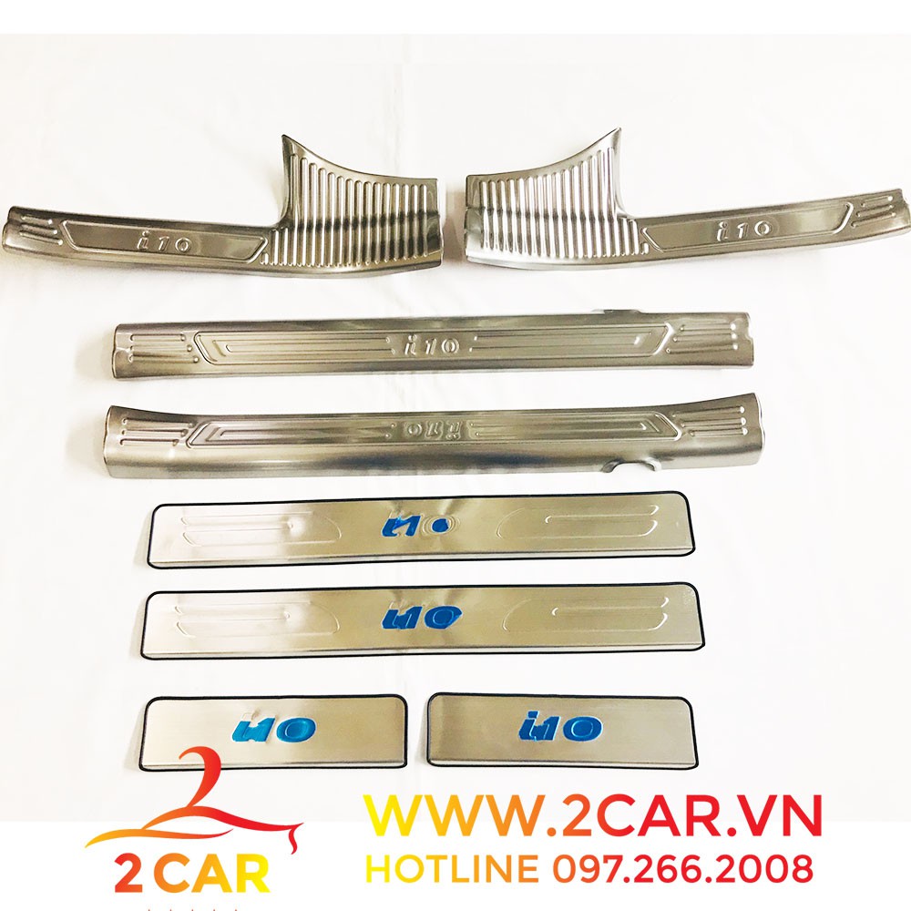 Ốp Bậc Cửa, Nẹp bước Chân Trong Ngoài Xe Hyundai i10 2014 - 2020 Hàng inox, 8 chi tiết
