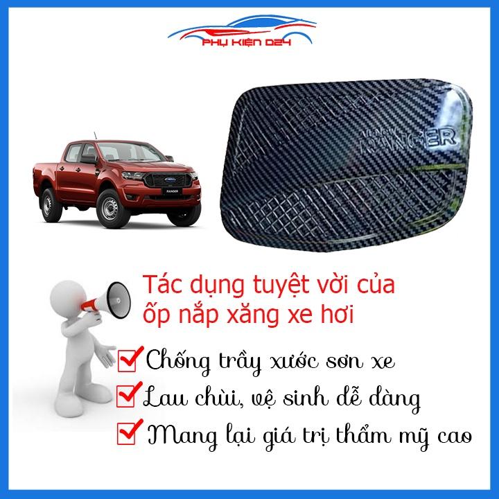 Ốp nắp bình xăng Ranger 2016-2017-2018-2019-2020 vân cacbon chống trầy trang trí ô tô