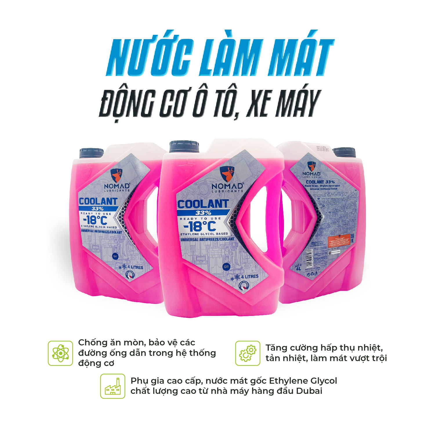 Nước Làm Mát Ô tô, Xe Máy Màu Hồng NOMAD COOLANT Antifreeze Can 4L Nhập Khẩu Chính Hãng