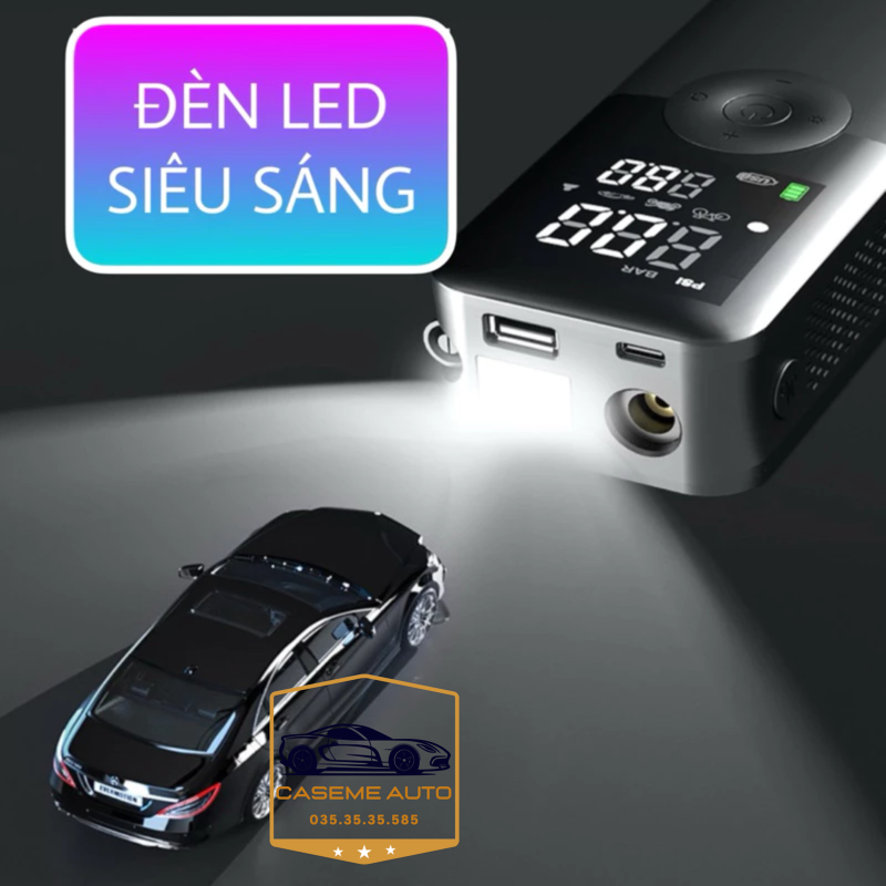 Máy Bơm Lốp Mini Cầm Tay CARSUN C3106 – Pin 4000mAh, Bơm Không Dây, Công Suất 40W, Tích Hợp Đèn LED & Sạc Dự Phòng
