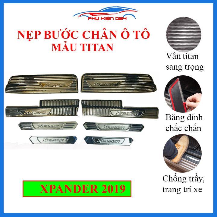 Bộ ốp bậc cửa trong ngoài nẹp bước chân Xpander 2019 vân Titan chống trầy trang trí xe