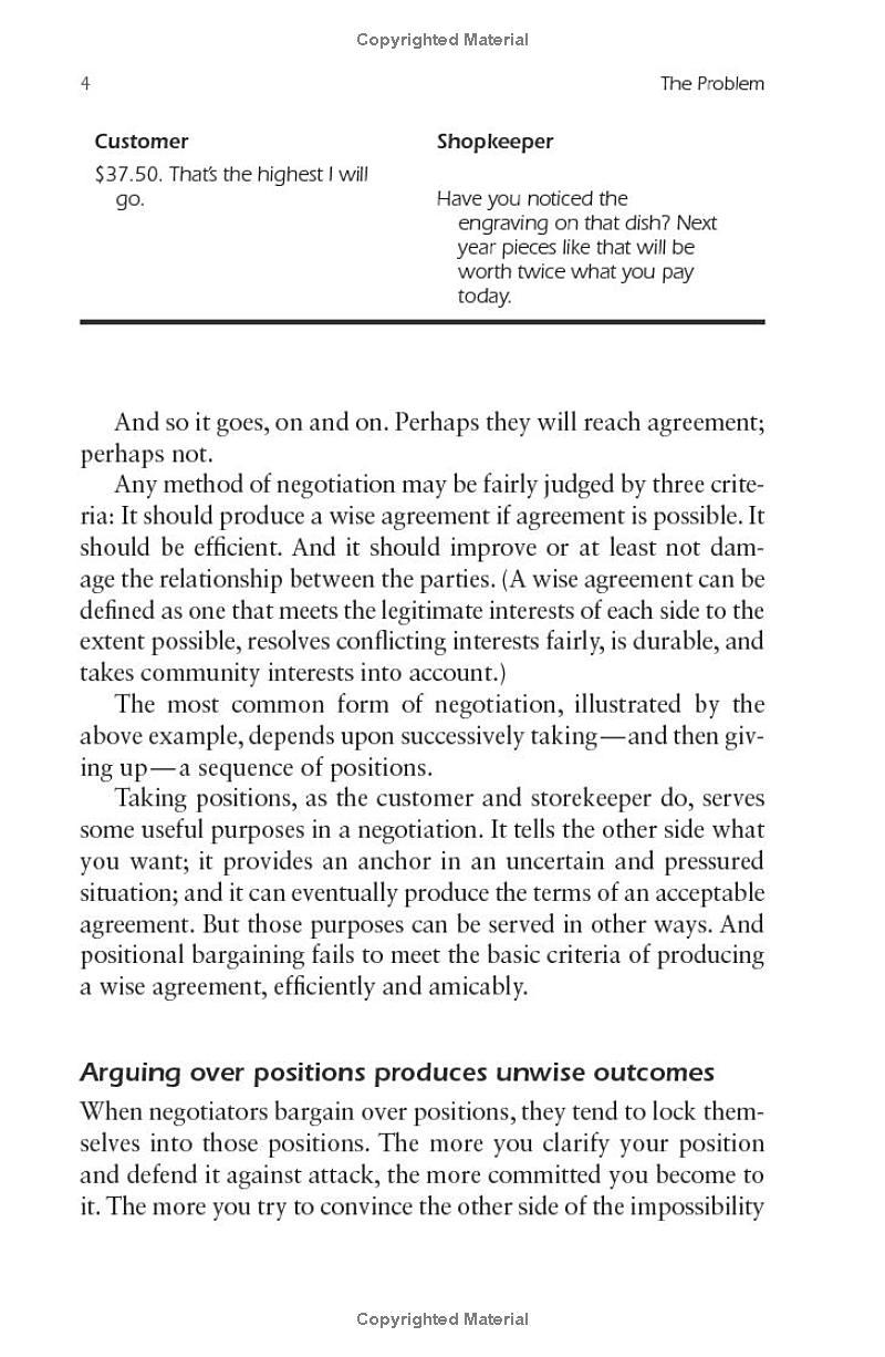 Getting to Yes: Negotiating an agreement without giving in