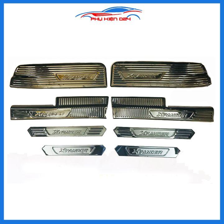 Bộ ốp bậc cửa trong ngoài nẹp bước chân Xpander 2019 vân Titan chống trầy trang trí xe