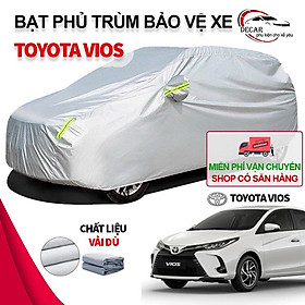 Bạt che nắng mưa bảo vệ xe ô tô 5 chỗ Vios bạt vải dù Oxford cao cấp bạc che ô tô, xe hơi 3 lớp thông minh