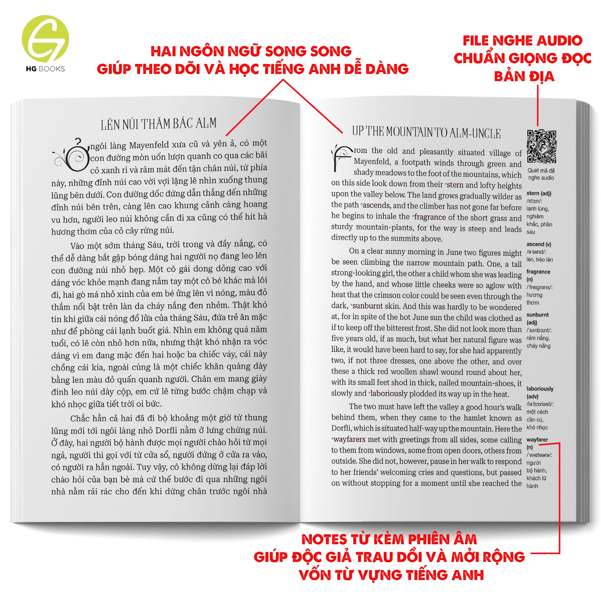 Sách Heidi - Sách song ngữ kinh điển, có note từ vựng tặng kèm file nghe - HG Books