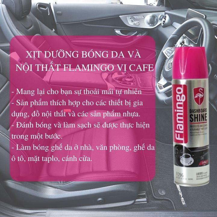 Bình xịt dưỡng bóng nội thất và đồ da ô tô hương cafe - Flamingo F096 500ml - Vệ sinh Nội thất ô tô Trendy Car