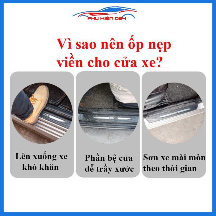 Bộ ốp bậc cửa trong ngoài nẹp bước chân Mazda 3 2015-2016-2017-2018-2019-2020 vân Titan chống trầy trang trí xe