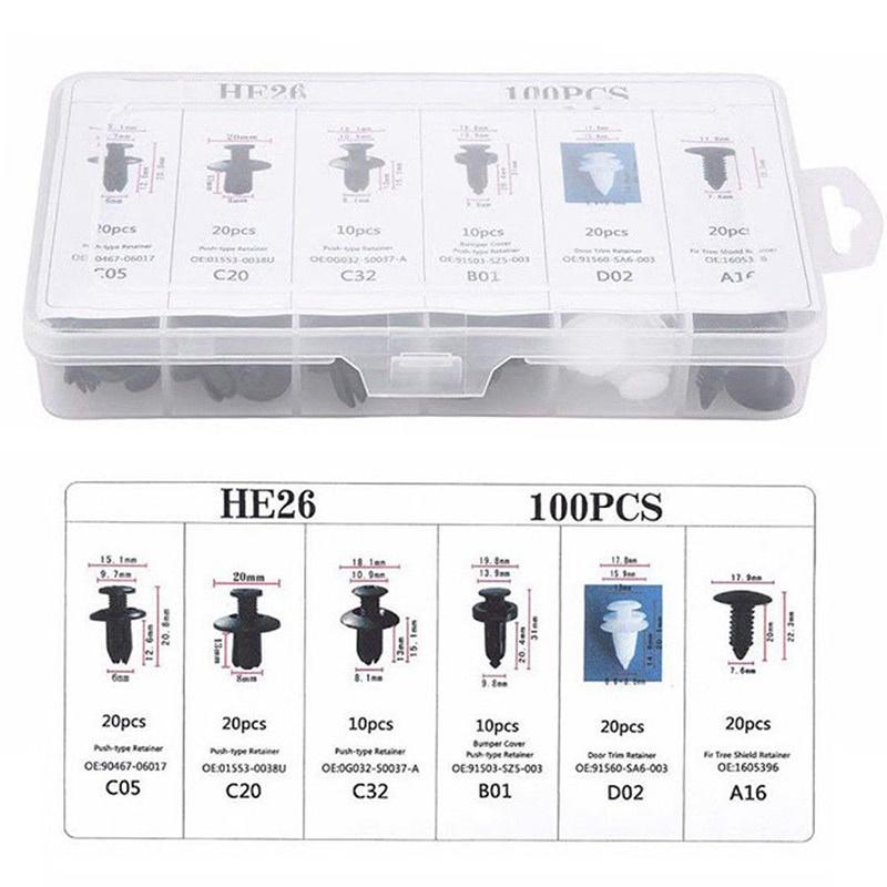 Bộ 100 ốc vít Ô Tô Kẹp Nhựa Tự Động Gắn Cửa Pin Loại Bỏ Bình Giữ Nhiệt Đinh Tán Ốc Vít dành cho thợ sửa xe tại nhà HE26