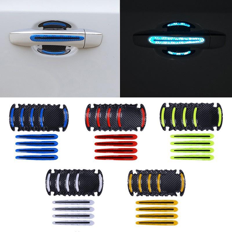 Bộ 8 Miếng Họa Tiết Sợi carbon 3d Phản Quang Dán Tay Cửa Hõm Cửa Dán Phản Quang ben đêm Chống Trầy Xước Trang Trí Xe Hơi