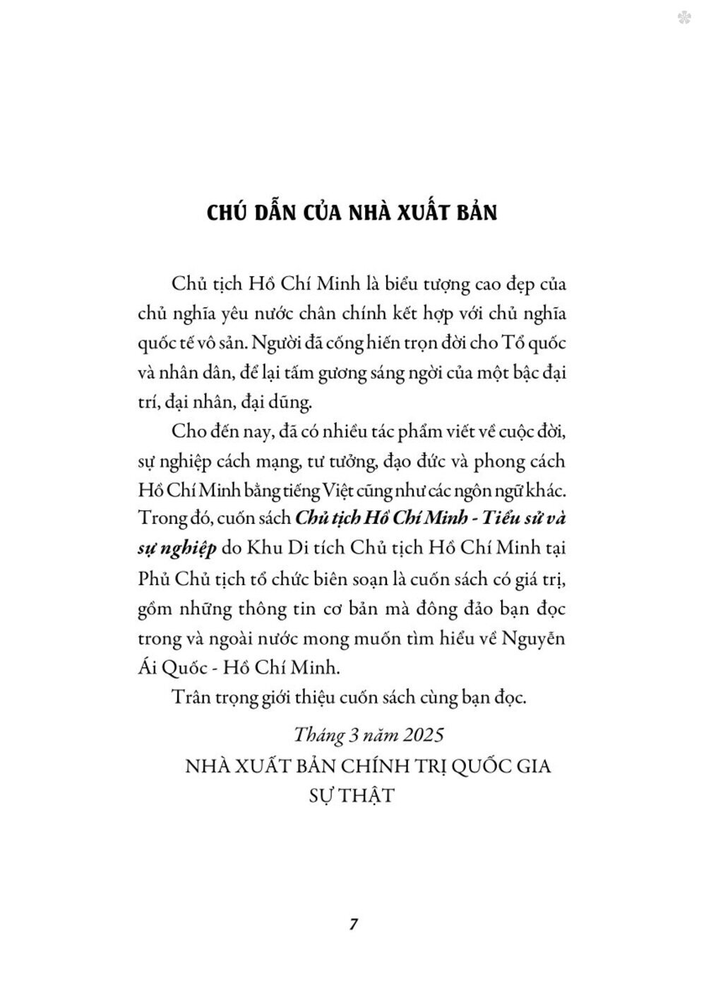Chủ tịch Hồ Chí Minh - Tiểu sử và sự nghiệp -bản in 2025