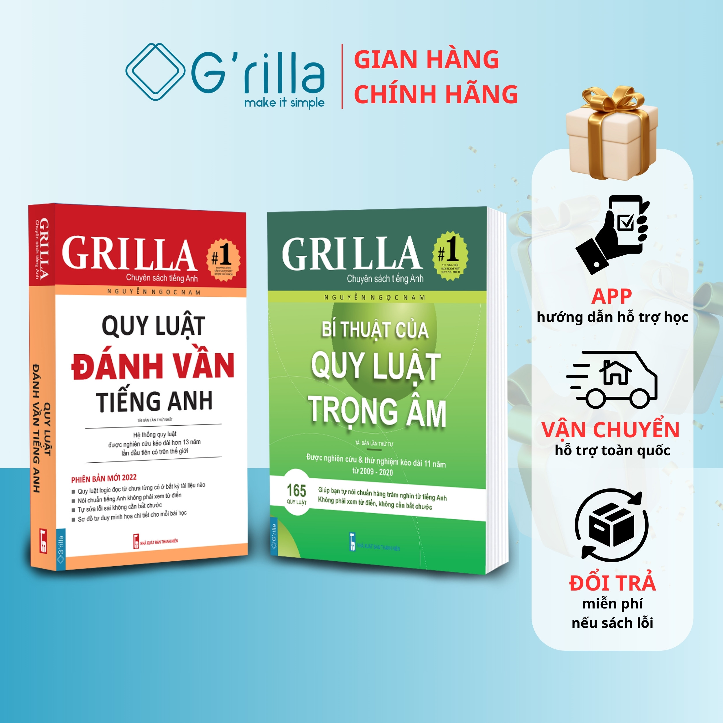 Sách - Combo 6 Bình dân học vụ tiếng Anh, Học đánh vần và Ngữ pháp theo quy luật 1 & 2 GRILLA