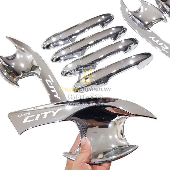 Bộ ốp tay nắm, hõm cửa xe Honda City 2021 mạ Crom