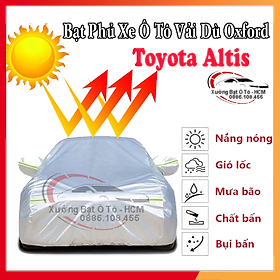 [TOYOTA ALTIS] Bạt Phủ Ô Tô Vải Dù Oxford, Tráng Nhôm Cao Cấp, Áo Trùm Bảo Vệ Xe TOYOTA ALTIS, Bạc Phủ Trùm Chống Nóng Chống Mưa, Chống Xước Xe, Bạt Của Xưởng Được May Theo Kích Cỡ Xe, Cam Kết Vừa Xe, Bền Và Đẹp Tới 2 Năm