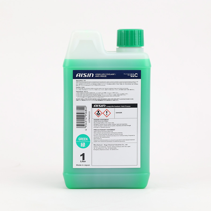 Nước Làm Mát Động Cơ Màu Xanh Lá AISIN Long Life Coolant 20% 1 Lít LCPM20A1LG - Nhập Khẩu Chính Hãng