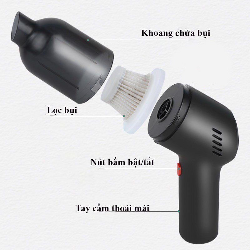 Máy Hút Bụi Cầm Tay Không Dây Đa Năng, Lực Hút 9000Pa, Pin 4000 mAh, Máy Hút Bụi Giường Nệm, Ô Tô, Máy Tính - HÀNG CHÍNH HÃNG