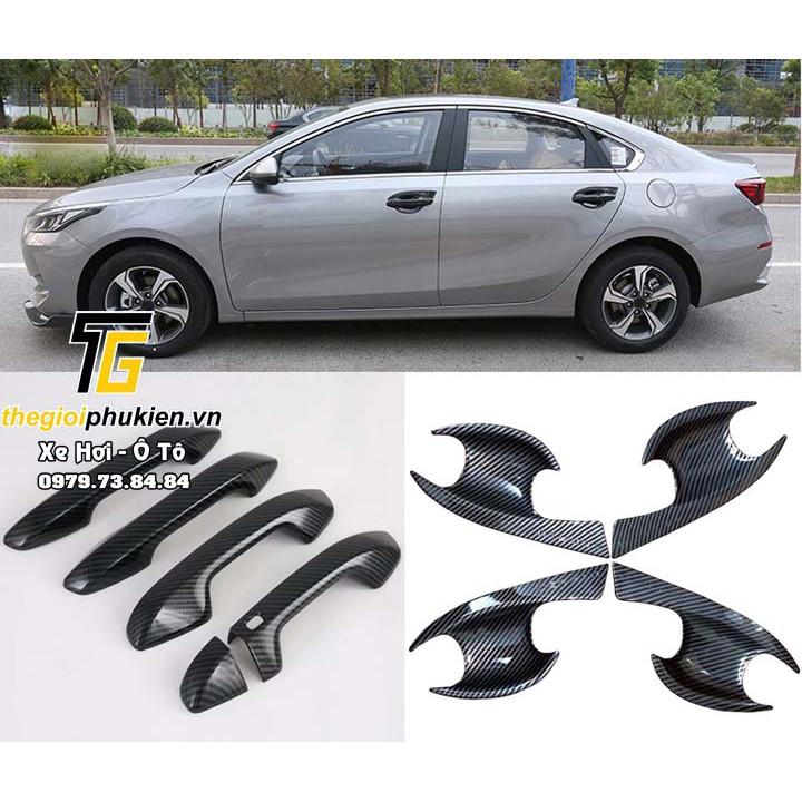 Bộ ốp tay nắm cửa, hõm cửa xe KIA Cerato 2019 - 2021 vân Carbon