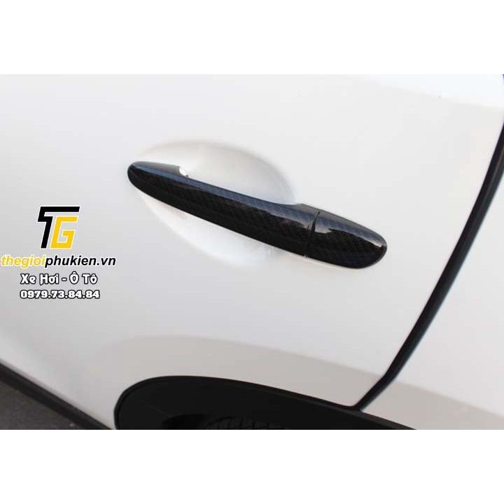 Bộ ốp tay nắm cửa xe Mazda CX3, CX-3 vân Carbon - Tặng miếng dán trong suốt chống xước hõm cửa